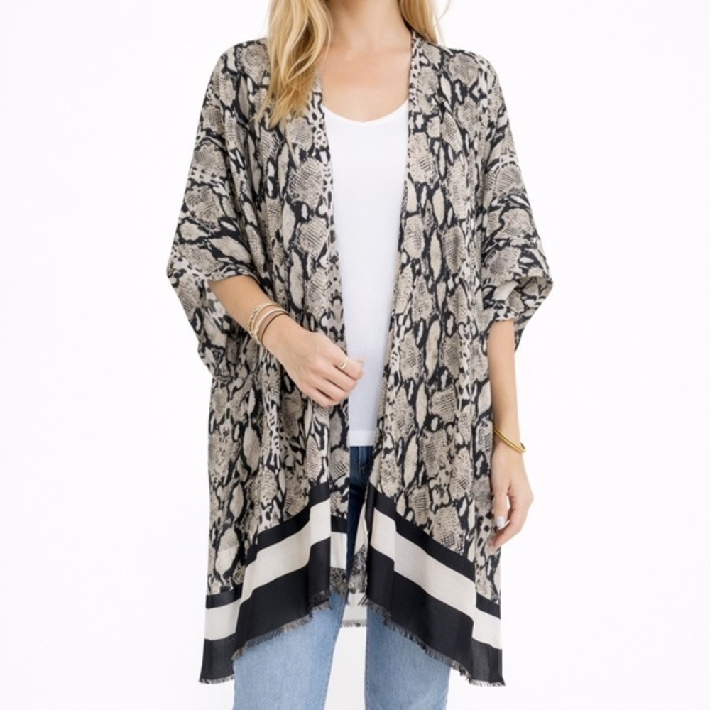 Snake Print Kimono Cardigan Open Front Duster Cover Up Boho